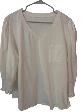 NWT Lilycoco Women's V-Neck Blouse Smocked Ruffle Cuffs Size XL